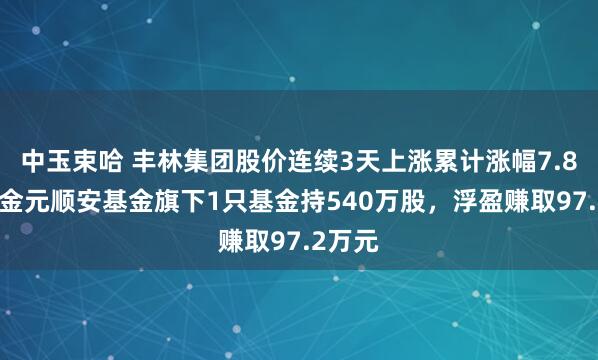 中玉束哈 丰林集团股价连续3天上涨累计涨幅7.86%，金元顺安基金旗下1只基金持540万股，浮盈赚取97.2万元